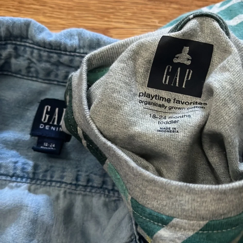 Baby Gap Lot Chambray Denim Button Down Tropical Rainforest Plant Pocket T Shirt